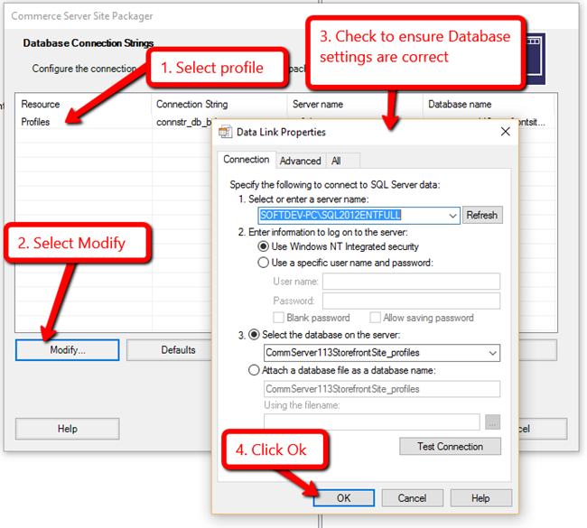 Ensure database settings are correct then click Ok