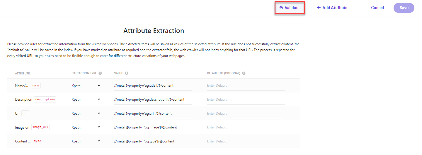 Validate your attribute extractor in Sitecore Search web crawler configuration