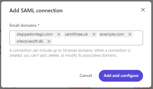 All new SSO connections can have up to 50 domains