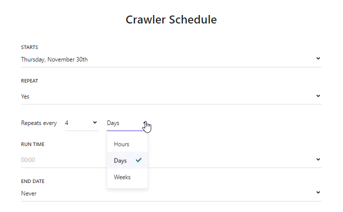Advanced web crawlers schedule supports specific time