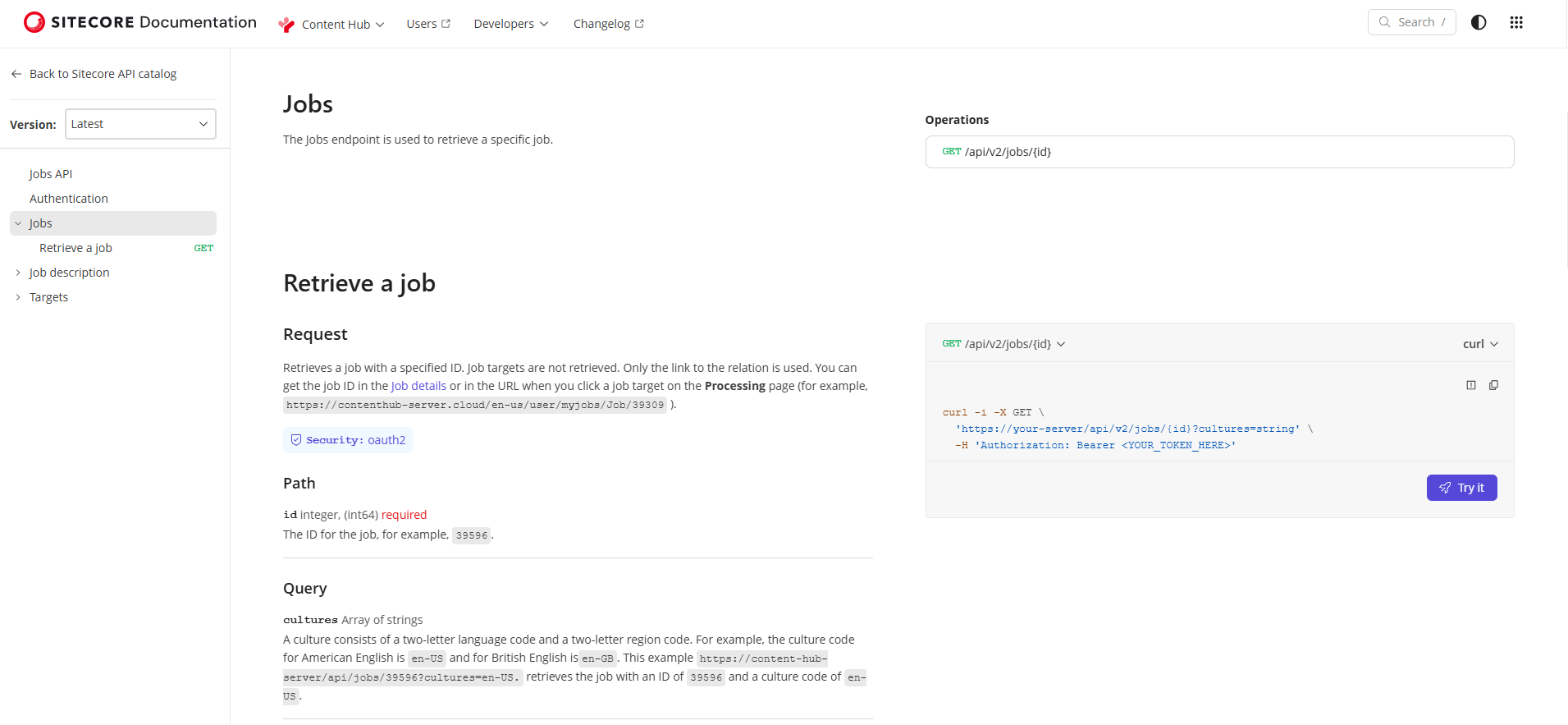 Content Hub Jobs API documentation now available with Try-it-now functionality